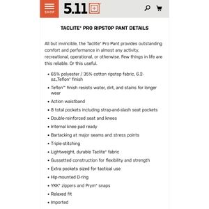 5.11 Taclite Pro Ripstop pants black 42x30